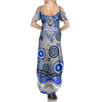 Canterbury Bankstown Bulldogs Rugby Family Matching Summer Maxi Dress and Hawaiian Shirt Australian Aboriginal Dot Painting Style