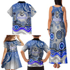 Canterbury Bankstown Bulldogs Rugby Family Matching Tank Maxi Dress and Hawaiian Shirt Australian Aboriginal Dot Painting Style
