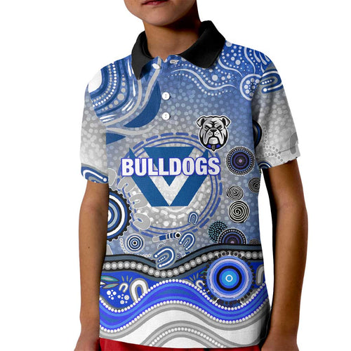 Canterbury Bankstown Bulldogs Rugby Kid Polo Shirt Australian Aboriginal Dot Painting Style