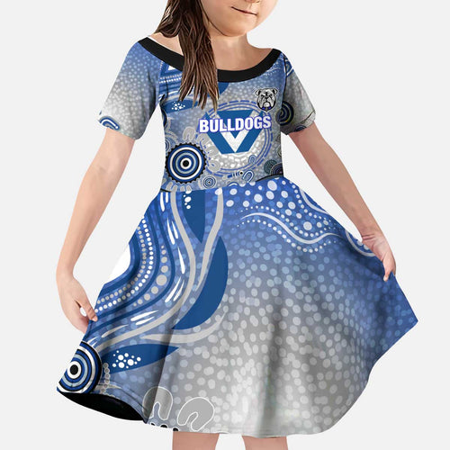 Canterbury Bankstown Bulldogs Rugby Kid Short Sleeve Dress Australian Aboriginal Dot Painting Style