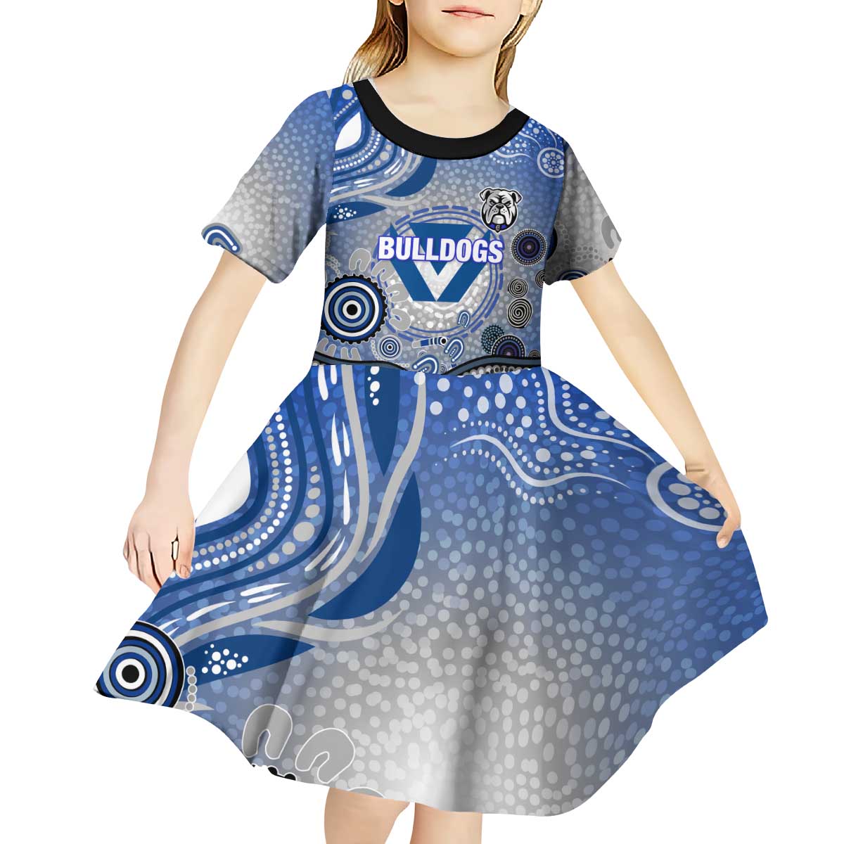 Canterbury Bankstown Bulldogs Rugby Kid Short Sleeve Dress Australian Aboriginal Dot Painting Style