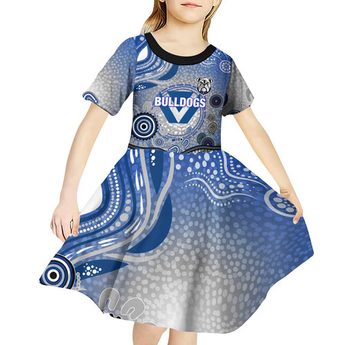 Canterbury Bankstown Bulldogs Rugby Kid Short Sleeve Dress Australian Aboriginal Dot Painting Style