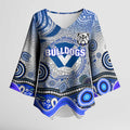 Canterbury Bankstown Bulldogs Rugby Kimono Sleeve Blouse Australian Aboriginal Dot Painting Style