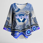 Canterbury Bankstown Bulldogs Rugby Kimono Sleeve Blouse Australian Aboriginal Dot Painting Style