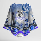 Canterbury Bankstown Bulldogs Rugby Kimono Sleeve Blouse Australian Aboriginal Dot Painting Style