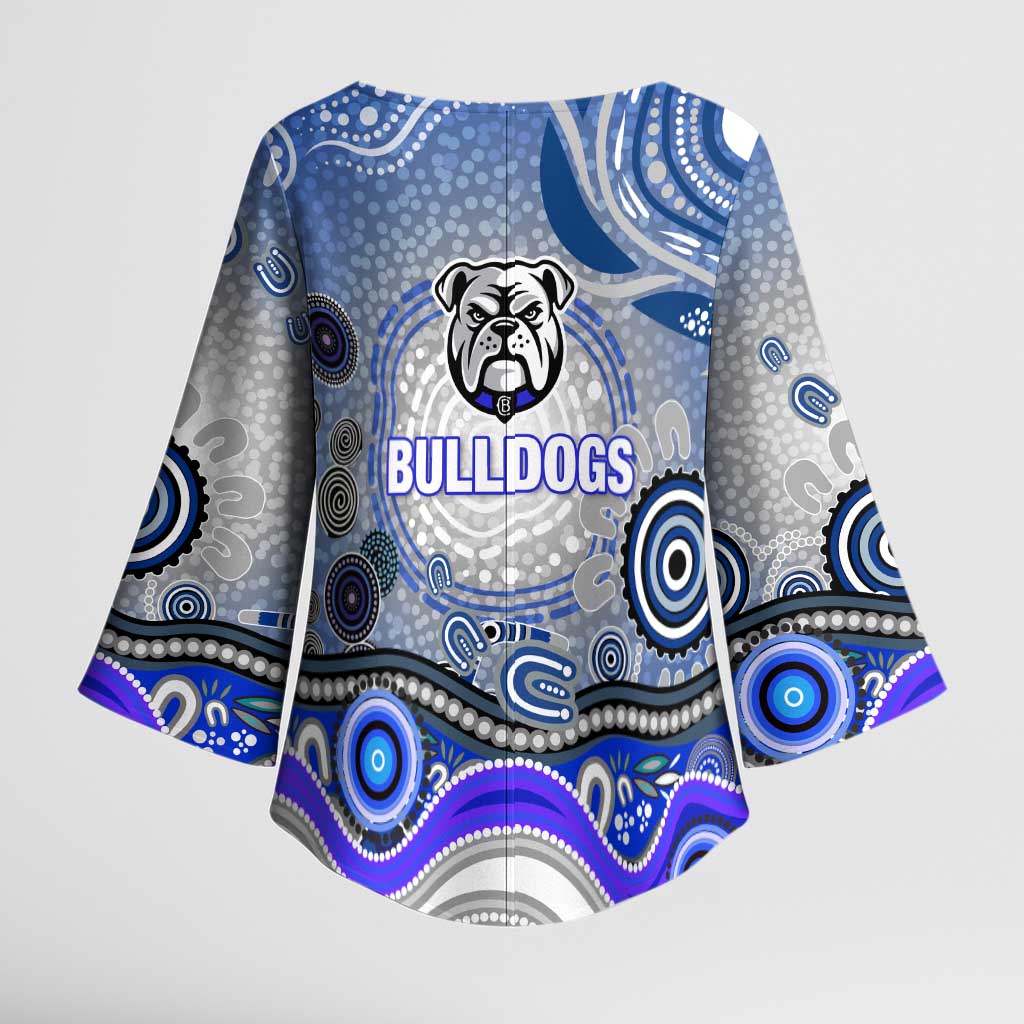 Canterbury Bankstown Bulldogs Rugby Kimono Sleeve Blouse Australian Aboriginal Dot Painting Style