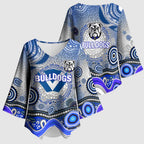 Canterbury Bankstown Bulldogs Rugby Kimono Sleeve Blouse Australian Aboriginal Dot Painting Style
