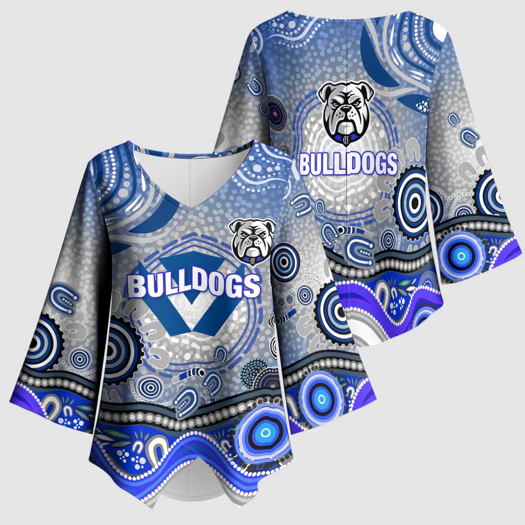 Canterbury Bankstown Bulldogs Rugby Kimono Sleeve Blouse Australian Aboriginal Dot Painting Style