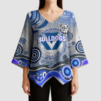 Canterbury Bankstown Bulldogs Rugby Kimono Sleeve Blouse Australian Aboriginal Dot Painting Style
