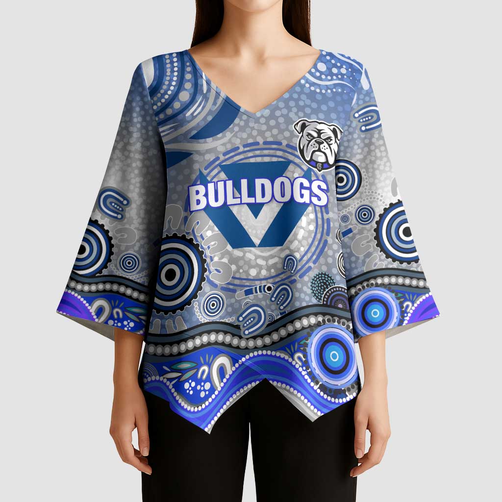 Canterbury Bankstown Bulldogs Rugby Kimono Sleeve Blouse Australian Aboriginal Dot Painting Style