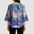 Canterbury Bankstown Bulldogs Rugby Kimono Sleeve Blouse Australian Aboriginal Dot Painting Style
