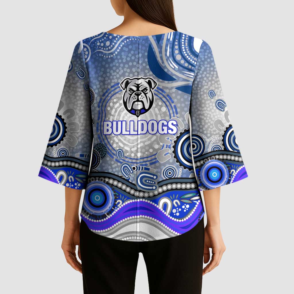 Canterbury Bankstown Bulldogs Rugby Kimono Sleeve Blouse Australian Aboriginal Dot Painting Style