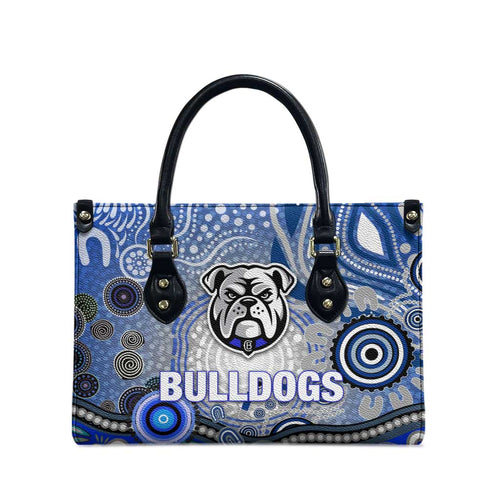Canterbury Bankstown Bulldogs Rugby Leather Bag Australian Aboriginal Dot Painting Style