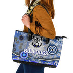 Canterbury Bankstown Bulldogs Rugby Leather Tote Bag Australian Aboriginal Dot Painting Style