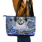 Canterbury Bankstown Bulldogs Rugby Leather Tote Bag Australian Aboriginal Dot Painting Style