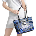 Canterbury Bankstown Bulldogs Rugby Leather Tote Bag Australian Aboriginal Dot Painting Style