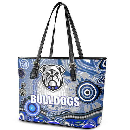 Canterbury Bankstown Bulldogs Rugby Leather Tote Bag Australian Aboriginal Dot Painting Style