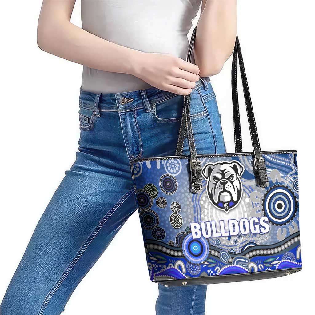 Canterbury Bankstown Bulldogs Rugby Leather Tote Bag Australian Aboriginal Dot Painting Style