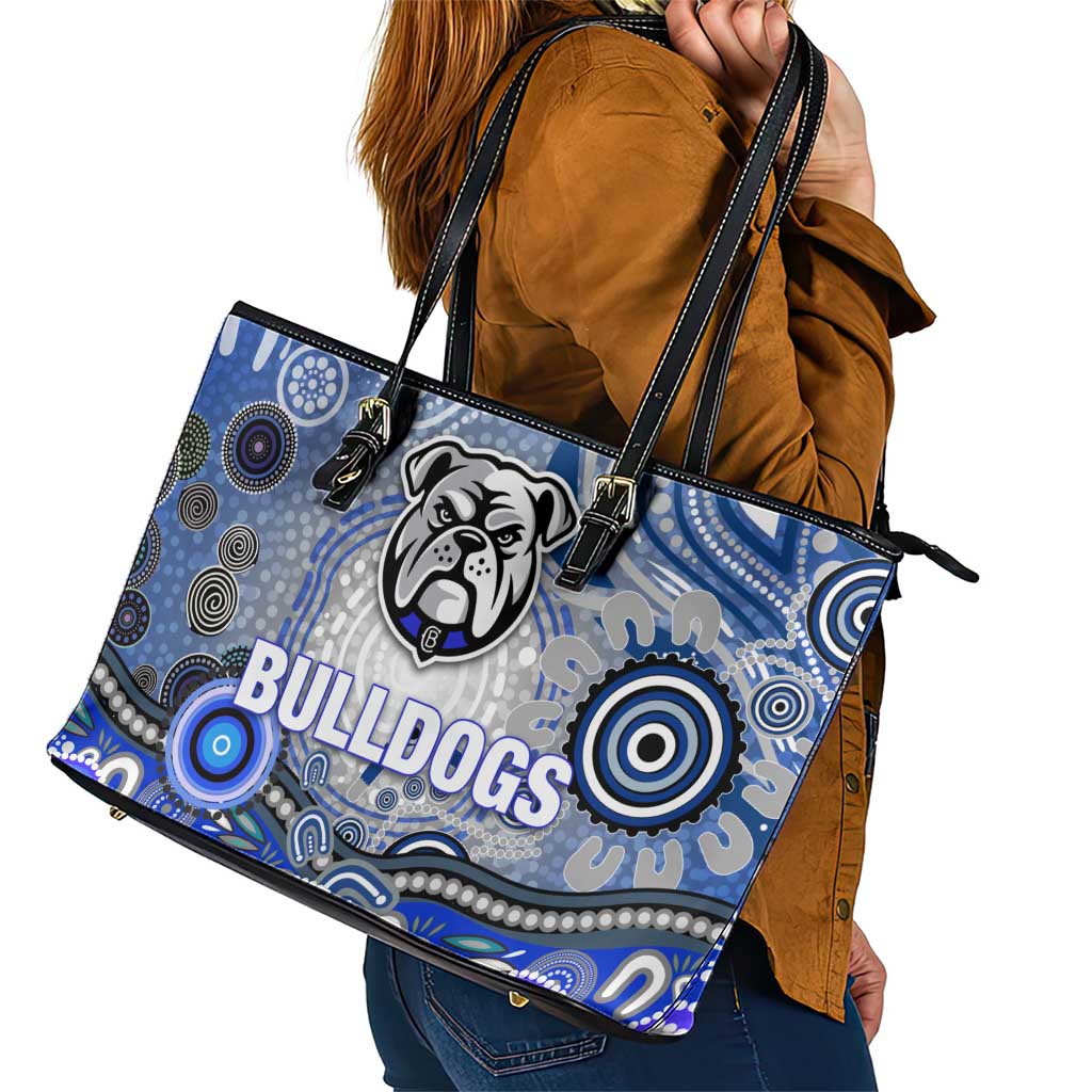 Canterbury Bankstown Bulldogs Rugby Leather Tote Bag Australian Aboriginal Dot Painting Style