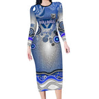 Canterbury Bankstown Bulldogs Rugby Long Sleeve Bodycon Dress Australian Aboriginal Dot Painting Style