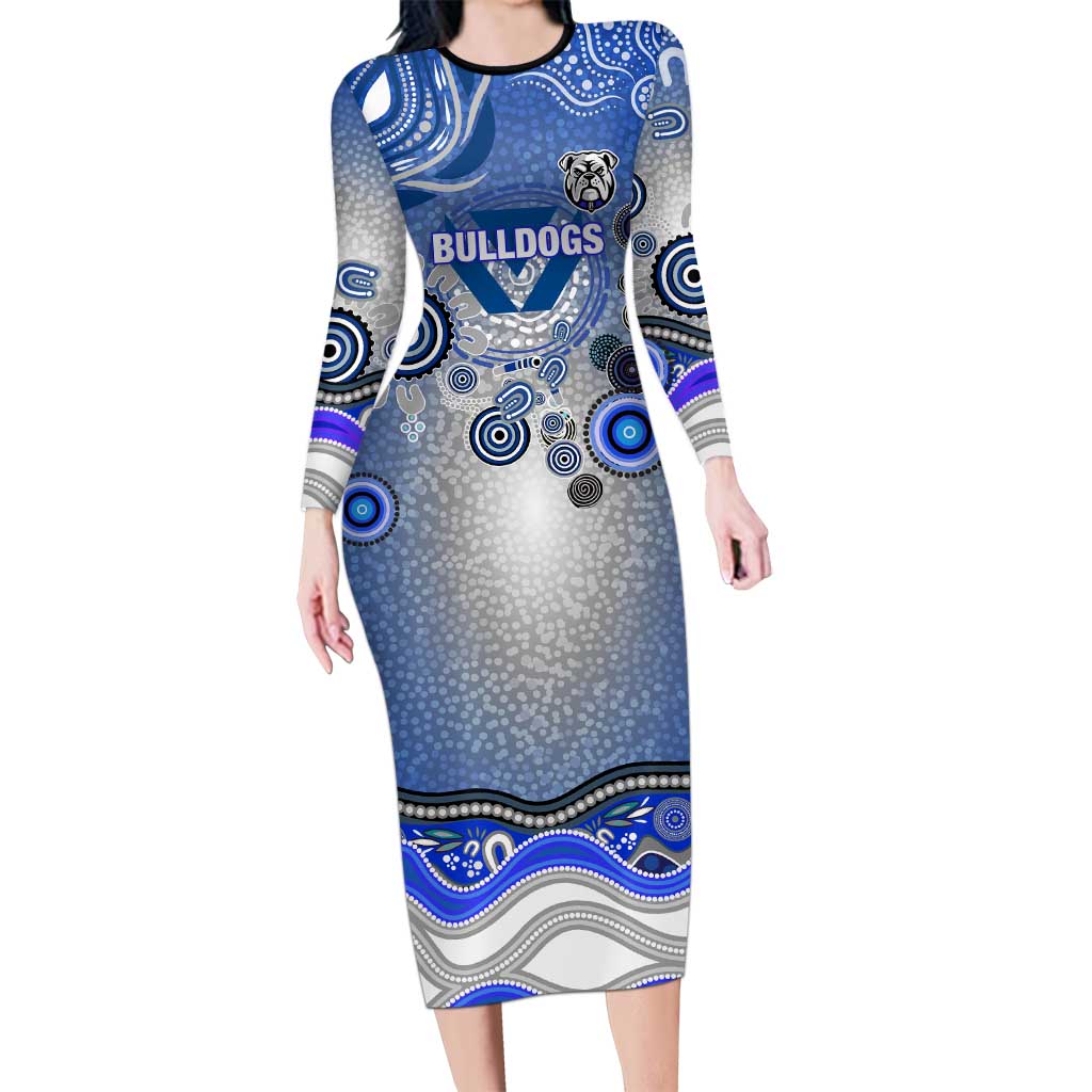 Canterbury Bankstown Bulldogs Rugby Long Sleeve Bodycon Dress Australian Aboriginal Dot Painting Style