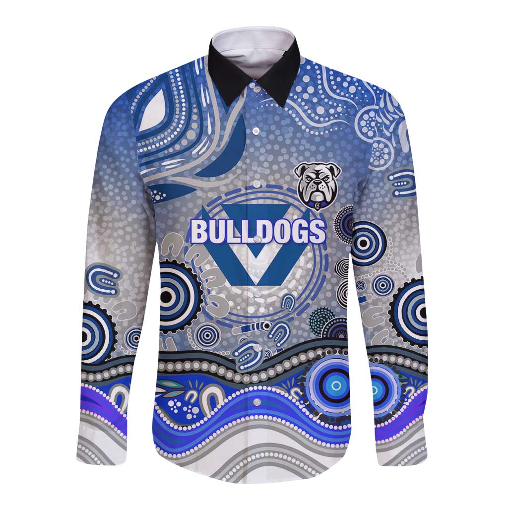 Canterbury Bankstown Bulldogs Rugby Long Sleeve Button Shirt Australian Aboriginal Dot Painting Style