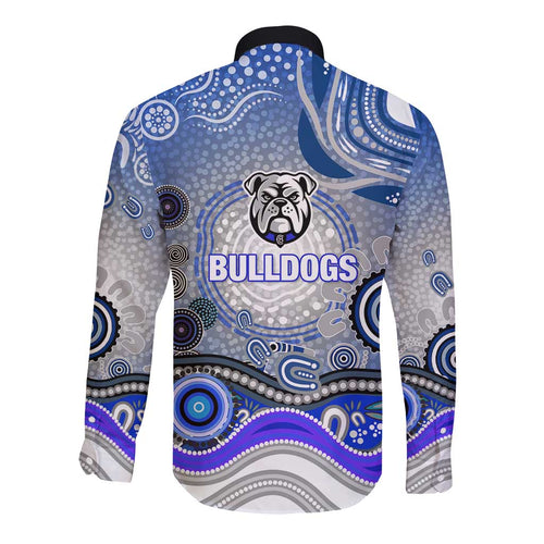 Canterbury Bankstown Bulldogs Rugby Long Sleeve Button Shirt Australian Aboriginal Dot Painting Style