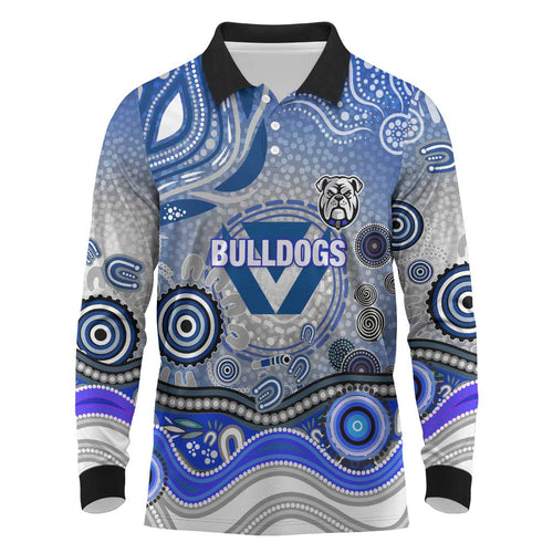 Canterbury Bankstown Bulldogs Rugby Long Sleeve Polo Shirt Australian Aboriginal Dot Painting Style