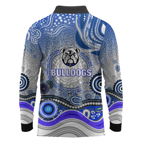 Canterbury Bankstown Bulldogs Rugby Long Sleeve Polo Shirt Australian Aboriginal Dot Painting Style
