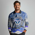 Canterbury Bankstown Bulldogs Rugby Long Sleeve Polo Shirt Australian Aboriginal Dot Painting Style