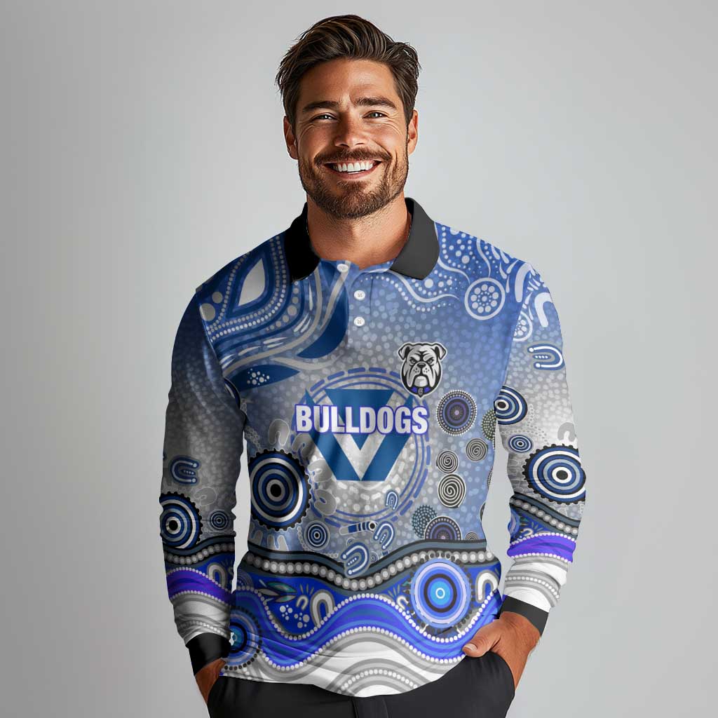 Canterbury Bankstown Bulldogs Rugby Long Sleeve Polo Shirt Australian Aboriginal Dot Painting Style