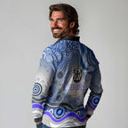 Canterbury Bankstown Bulldogs Rugby Long Sleeve Polo Shirt Australian Aboriginal Dot Painting Style