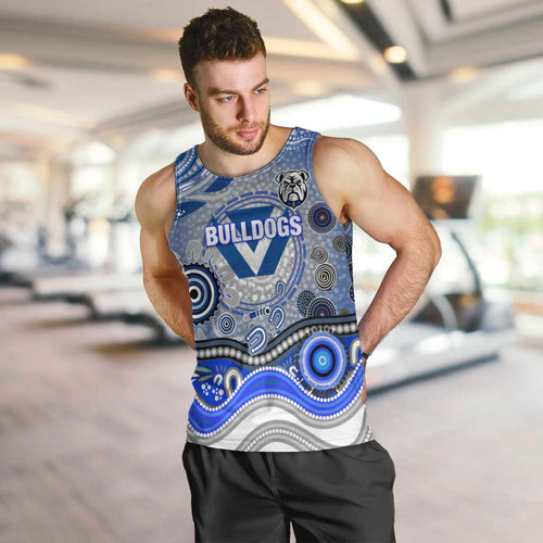 Canterbury Bankstown Bulldogs Rugby Men Tank Top Australian Aboriginal Dot Painting Style