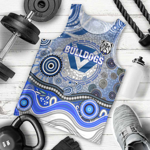 Canterbury Bankstown Bulldogs Rugby Men Tank Top Australian Aboriginal Dot Painting Style