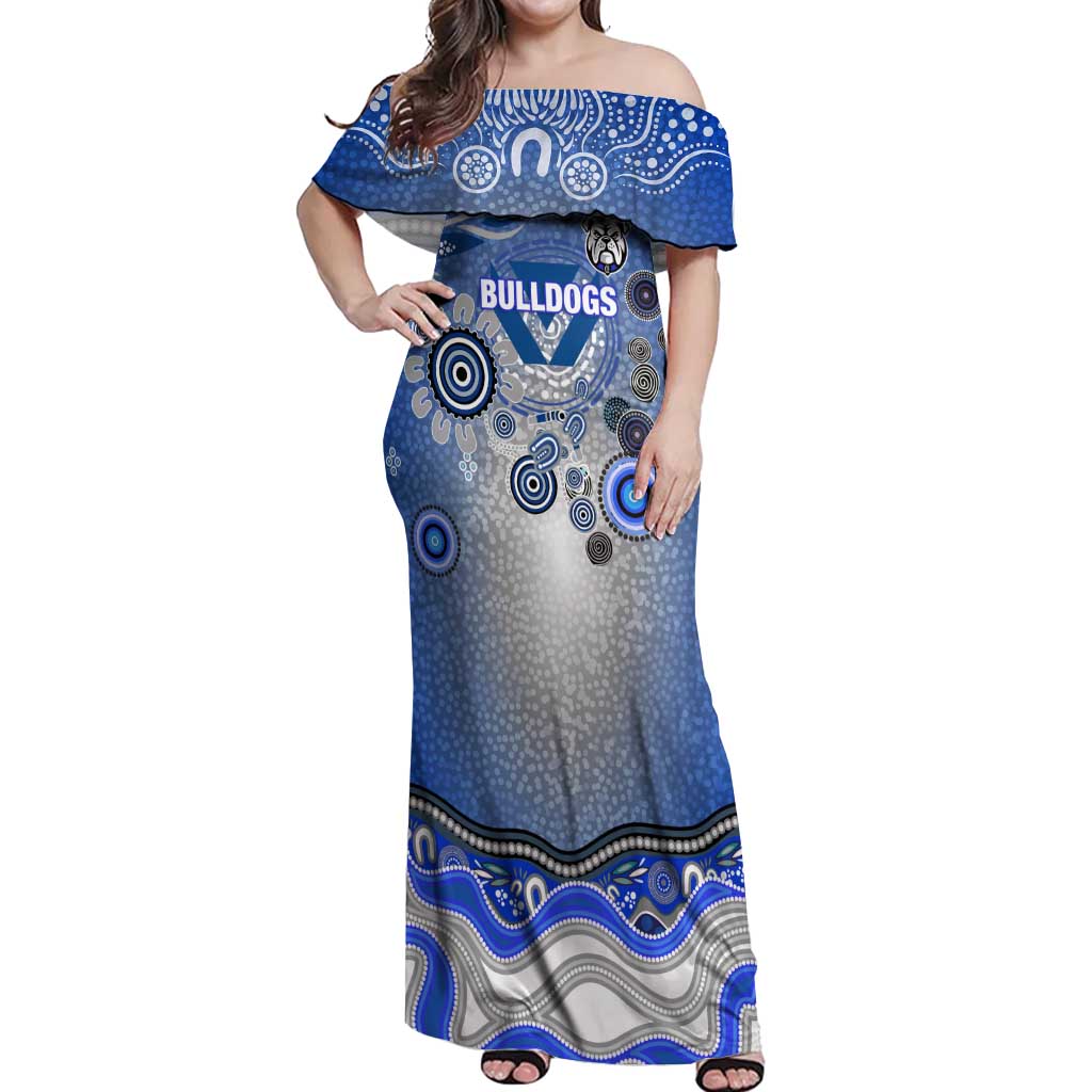 Canterbury Bankstown Bulldogs Rugby Off Shoulder Maxi Dress Australian Aboriginal Dot Painting Style