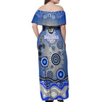 Canterbury Bankstown Bulldogs Rugby Off Shoulder Maxi Dress Australian Aboriginal Dot Painting Style