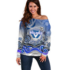 Canterbury Bankstown Bulldogs Rugby Off Shoulder Sweater Australian Aboriginal Dot Painting Style