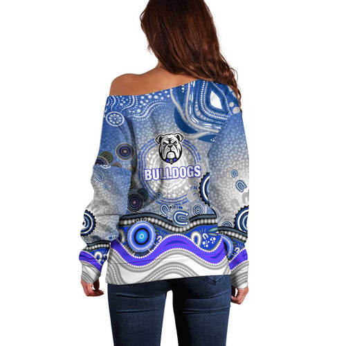 Canterbury Bankstown Bulldogs Rugby Off Shoulder Sweater Australian Aboriginal Dot Painting Style
