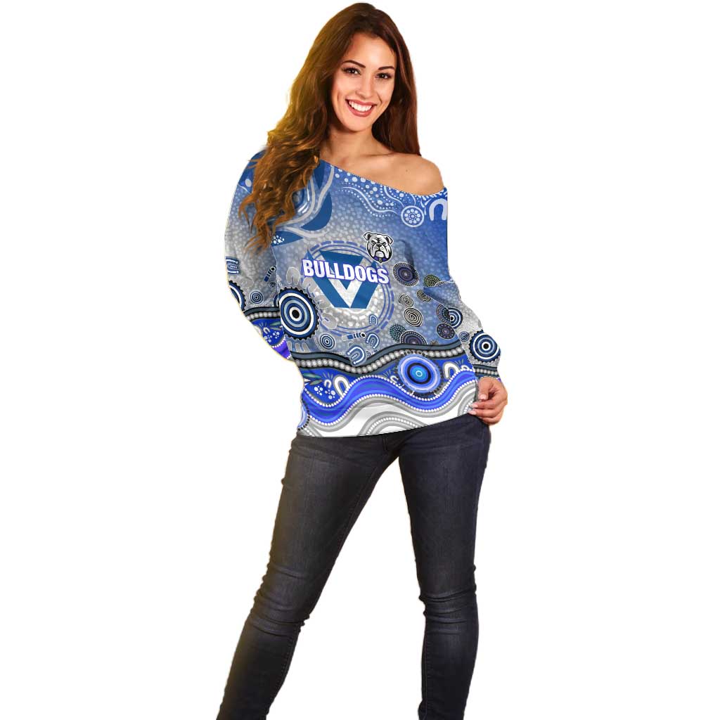 Canterbury Bankstown Bulldogs Rugby Off Shoulder Sweater Australian Aboriginal Dot Painting Style