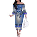 Canterbury Bankstown Bulldogs Rugby Off The Shoulder Long Sleeve Dress Australian Aboriginal Dot Painting Style