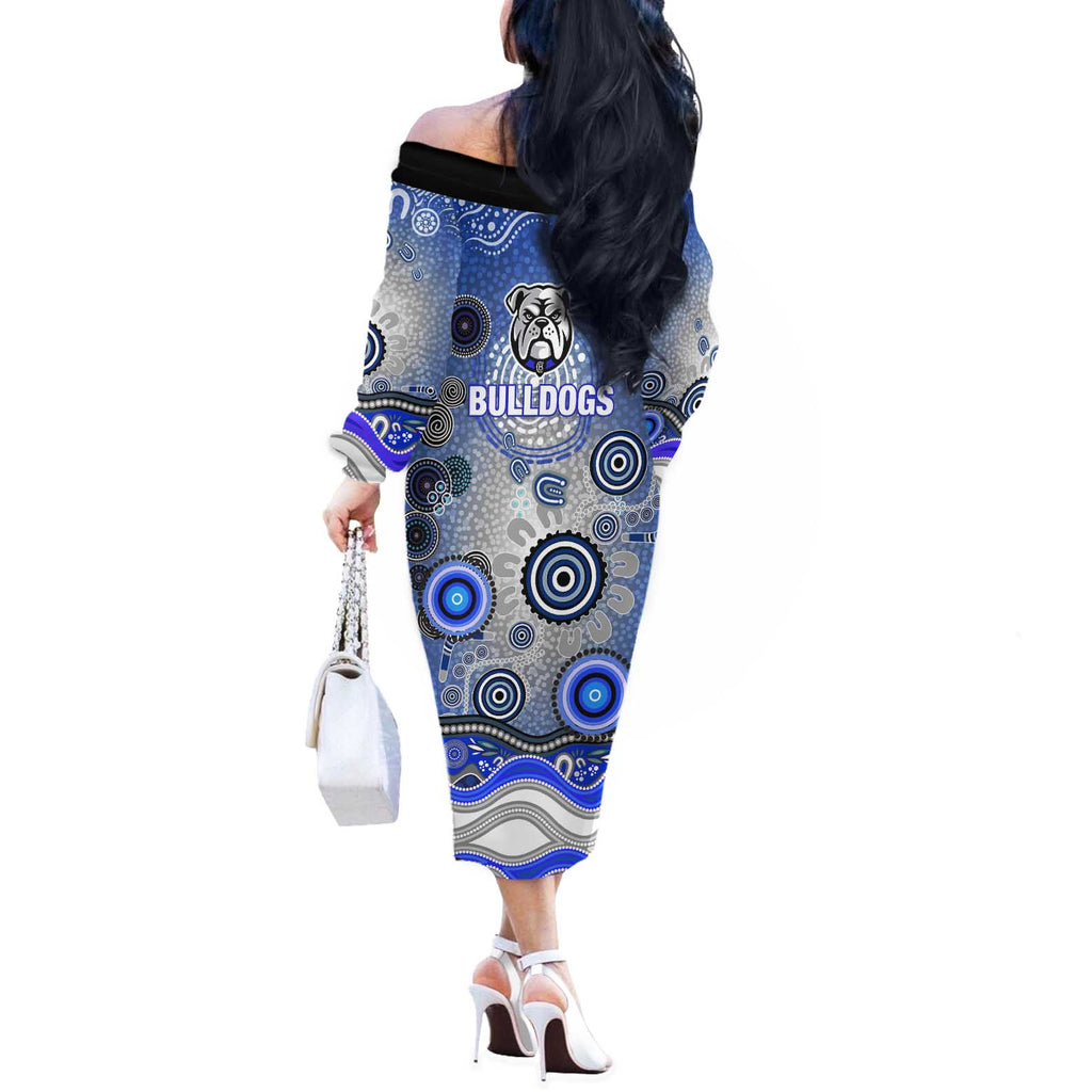 Canterbury Bankstown Bulldogs Rugby Off The Shoulder Long Sleeve Dress Australian Aboriginal Dot Painting Style