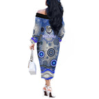 Canterbury Bankstown Bulldogs Rugby Off The Shoulder Long Sleeve Dress Australian Aboriginal Dot Painting Style