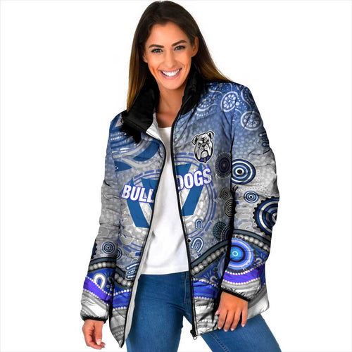 Canterbury Bankstown Bulldogs Rugby Padded Jacket Australian Aboriginal Dot Painting Style