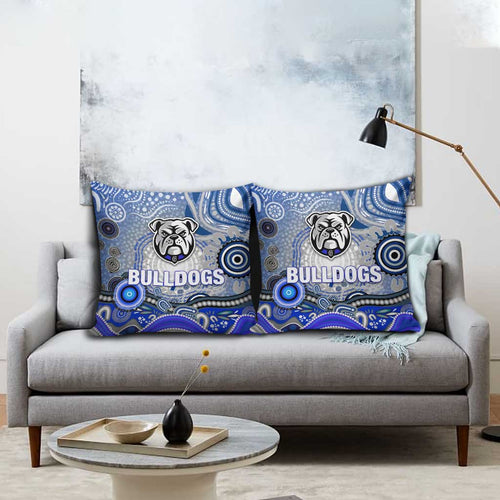 Canterbury Bankstown Bulldogs Rugby Pillow Cover Australian Aboriginal Dot Painting Style