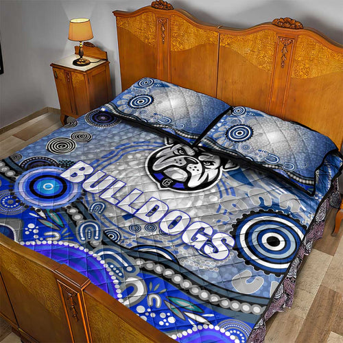 Canterbury Bankstown Bulldogs Rugby Quilt Bed Set Australian Aboriginal Dot Painting Style