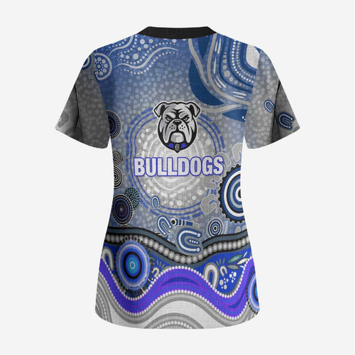 Canterbury Bankstown Bulldogs Rugby Scrub Top Australian Aboriginal Dot Painting Style