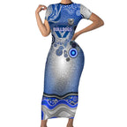 Canterbury Bankstown Bulldogs Rugby Short Sleeve Bodycon Dress Australian Aboriginal Dot Painting Style
