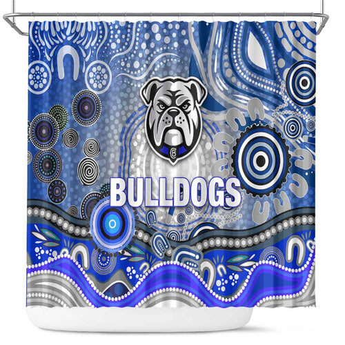 Canterbury Bankstown Bulldogs Rugby Shower Curtain Australian Aboriginal Dot Painting Style