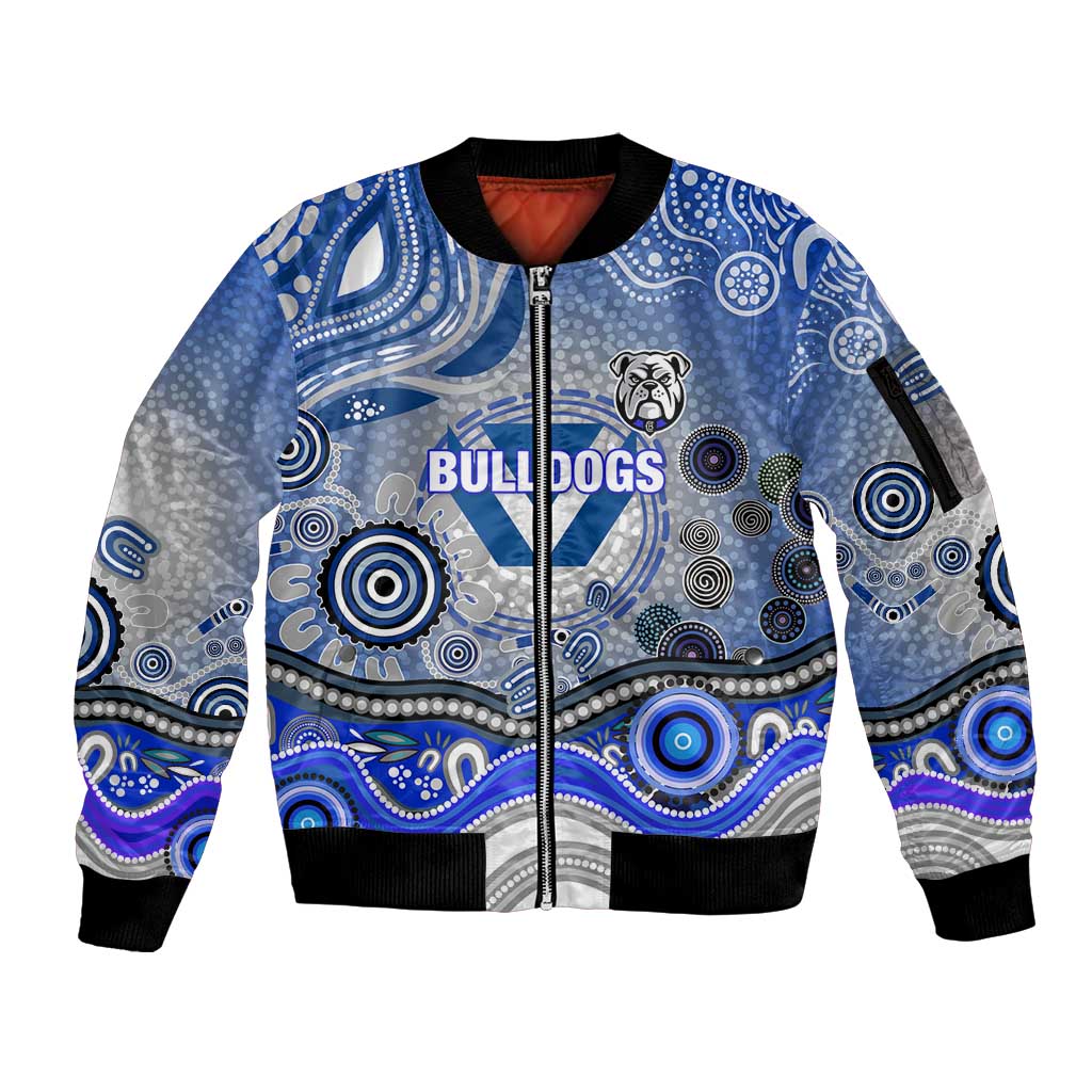 Canterbury Bankstown Bulldogs Rugby Sleeve Zip Bomber Jacket Australian Aboriginal Dot Painting Style