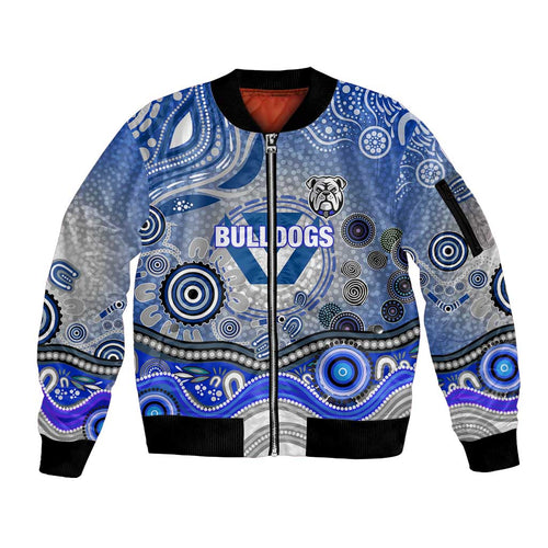 Canterbury Bankstown Bulldogs Rugby Sleeve Zip Bomber Jacket Australian Aboriginal Dot Painting Style